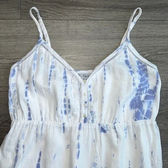 RAILS Delilah Midi Dress Cloud Tie Dye White & Blue Ruffle Hem Small *Tiny Flaw! - Picture 5 of 12